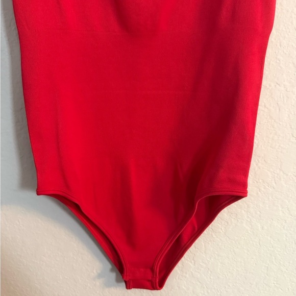OQQ Red Ruffled Flutter Sleeve Ribbed Bodysuit - Picture 5 of 7
